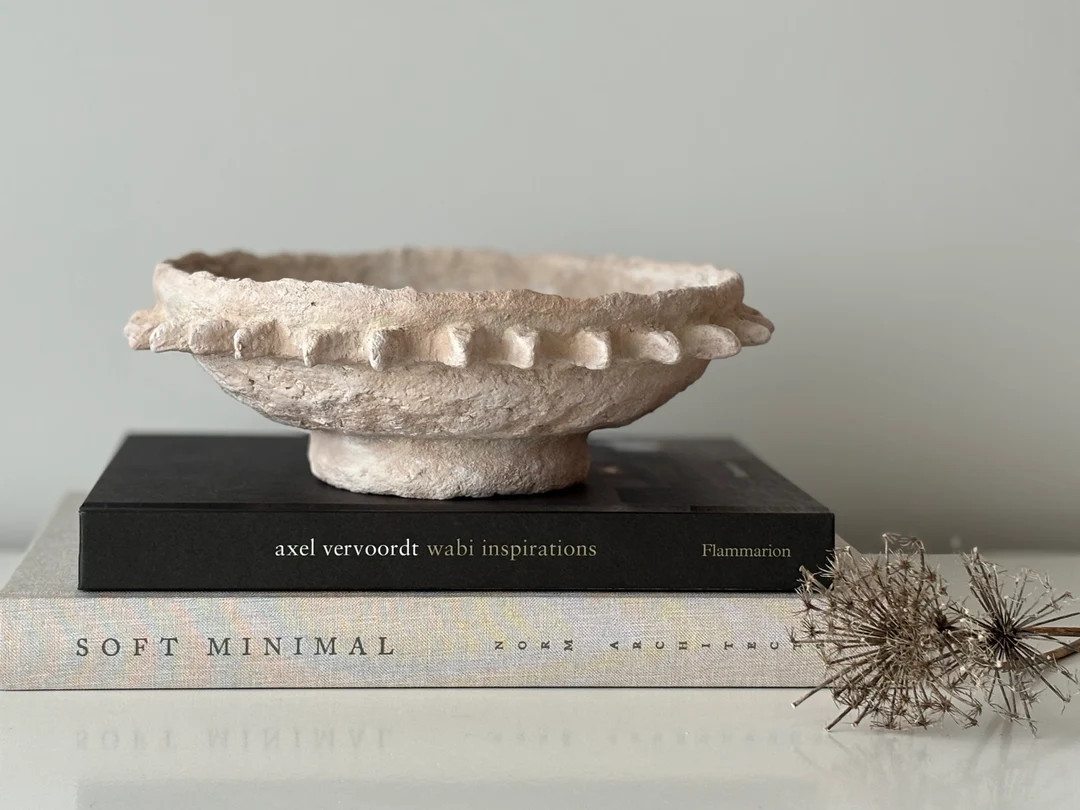 Rustic Wabi-Sabi Paper Clay Bowl with Spikes Detail, Handcrafted Home Decor | Etsy (US)