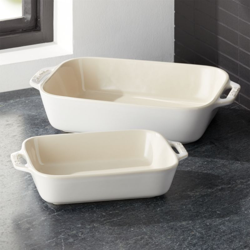 Staub Rustic Ivory 2-Piece Rectangular Baker Set + Reviews | Crate and Barrel | Crate & Barrel