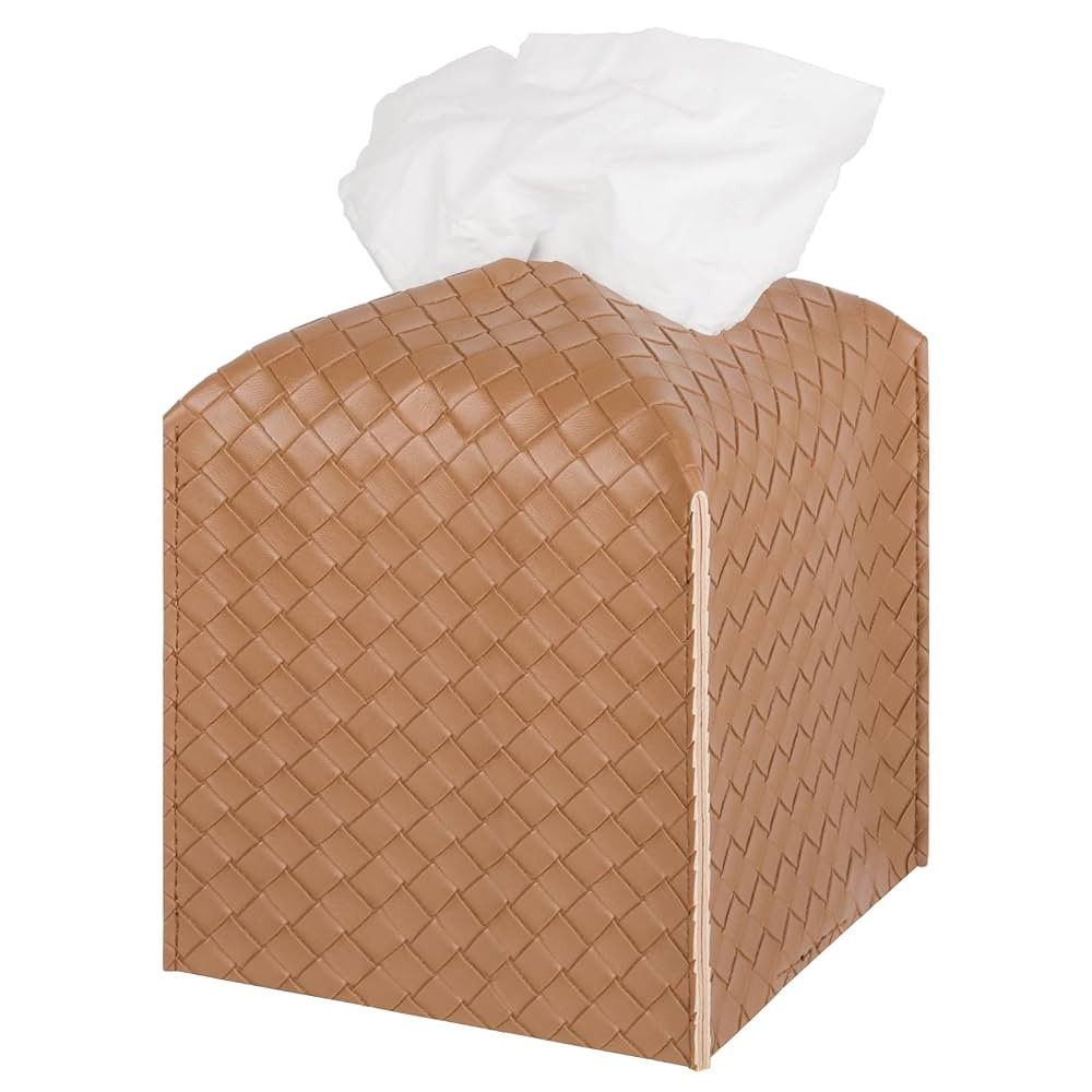 Tissue Box Cover PU Leather Tissue Holder Square Facial Tissue Case Facial Paper Organizer Dispen... | Amazon (US)