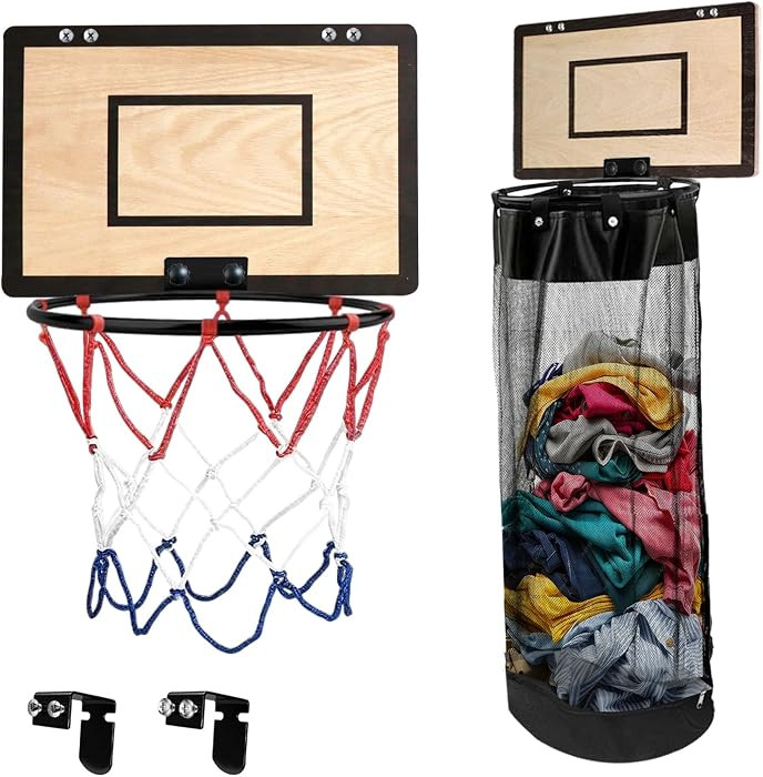 Over the Door Basketball Laundry Basket, 2-in-1 Wooden Basketball Hoop Laundry Hamper, Space Savi... | Amazon (US)