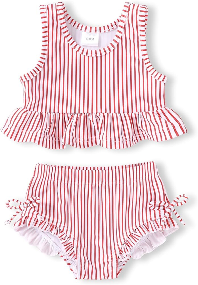 HAPPYMA Baby Swimsuit Toddler Girl Bathing Suit Summer Stripe Bikini Set Beach Two Piece Swim Wea... | Amazon (US)