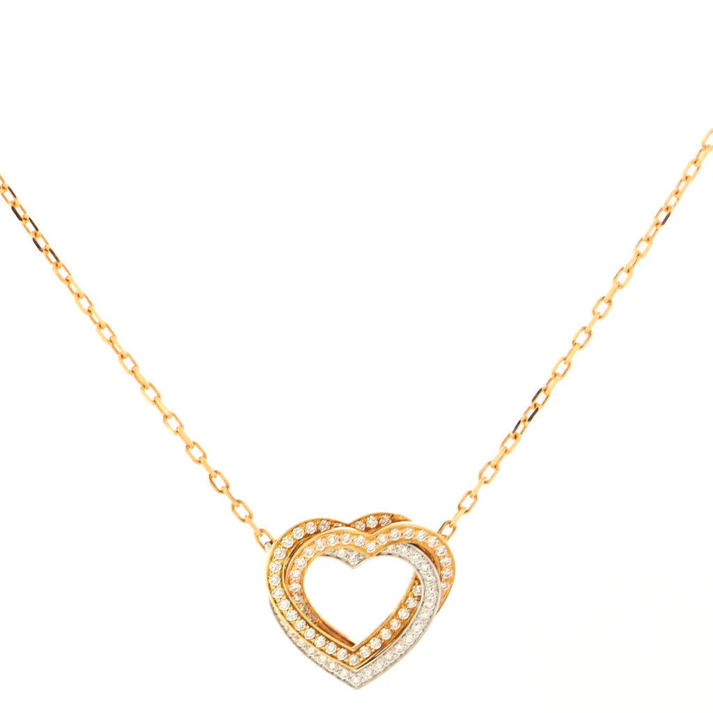 Trinity de Cartier Heart Pendant Necklace 18K Tricolor Gold with Pave Diamonds | Rebag