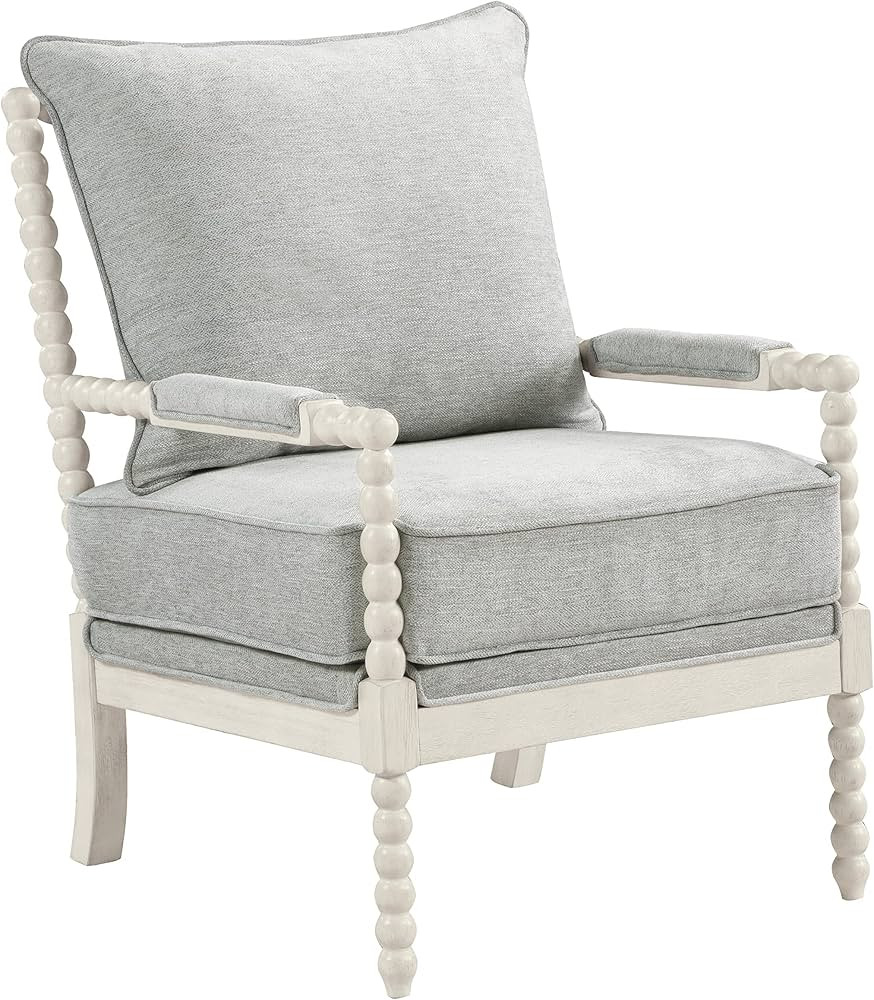 OSP Home Furnishings Kaylee Spindle Accent Chair with Antique White Wood Frame, Smoke Grey Fabric | Amazon (US)