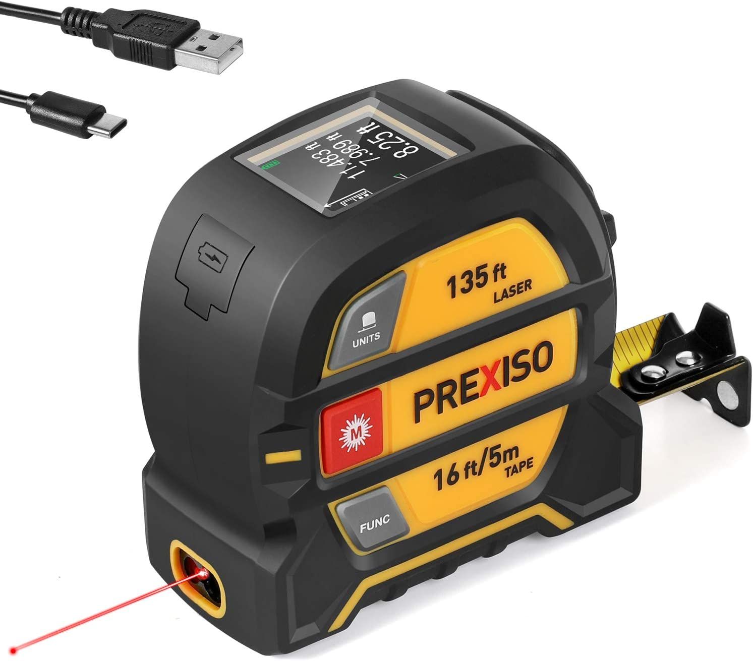 Amazon.com: PREXISO 2-in-1 Laser Tape Measure, 135Ft Rechargeable Laser Measurement Tool & 16Ft M... | Amazon (US)