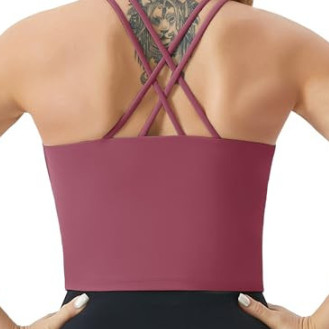 THE GYM PEOPLE Women's Cross Back Sports Bra Halter Neck Workout Crop Tank Tops with Removable Pads Rose Red 

 #LTKGiftGuide #LTKActive #LTKSaleAlert