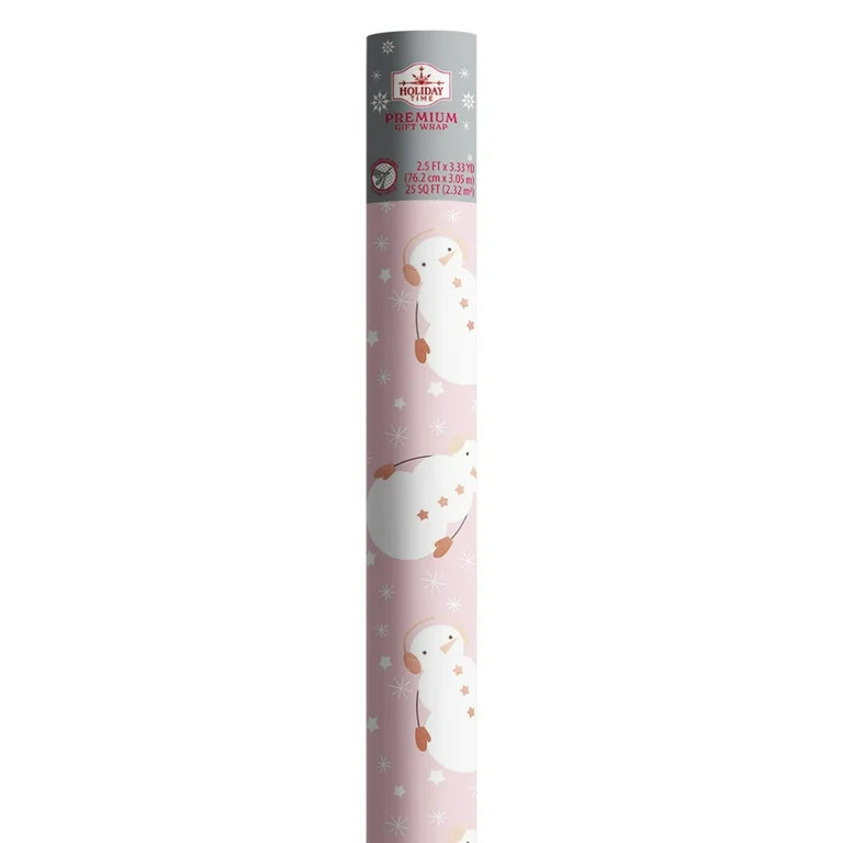 Pink and Rose Gold Premium Foil Snowman Christmas Wrapping Paper, 25 sq ft, by Holiday Time | Walmart (US)
