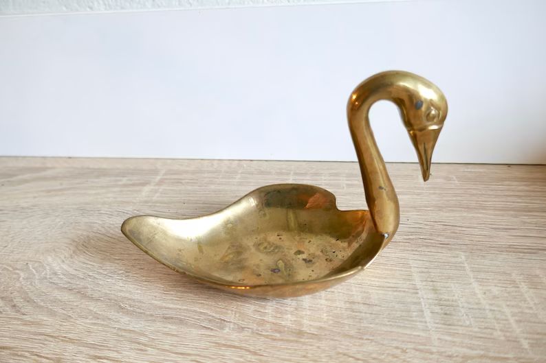 Vintage 80s Brass Swan Dish // Gold Ring Dish // Solid Brass Swan - Etsy | Etsy (US)