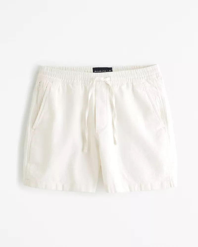 Abercrombie & Fitch Men's Linen-Blend Pull-On Short in Off White - Size XXL | Abercrombie & Fitch (US)