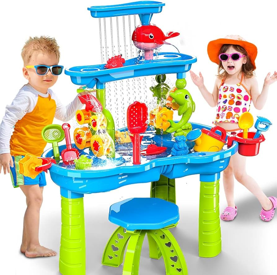 VATOS 3 Tier Sand Water Table, Kids Splash Sand Table Water Toys for Aged 3 4 5 6 7 8 9, Activity... | Amazon (US)