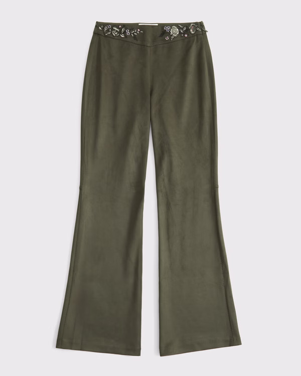 Women's Curve Love High Rise Slim Boot Vegan Suede Pant | Women's Clearance | Abercrombie.com | Abercrombie & Fitch (US)