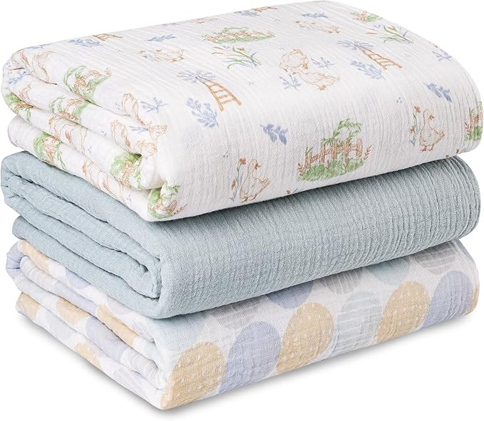 Muslin Swaddle Blankets for Newborn, 3 Pack Breathable Soft Receiving Blanket, Large 38 x 40 inch... | Amazon (US)