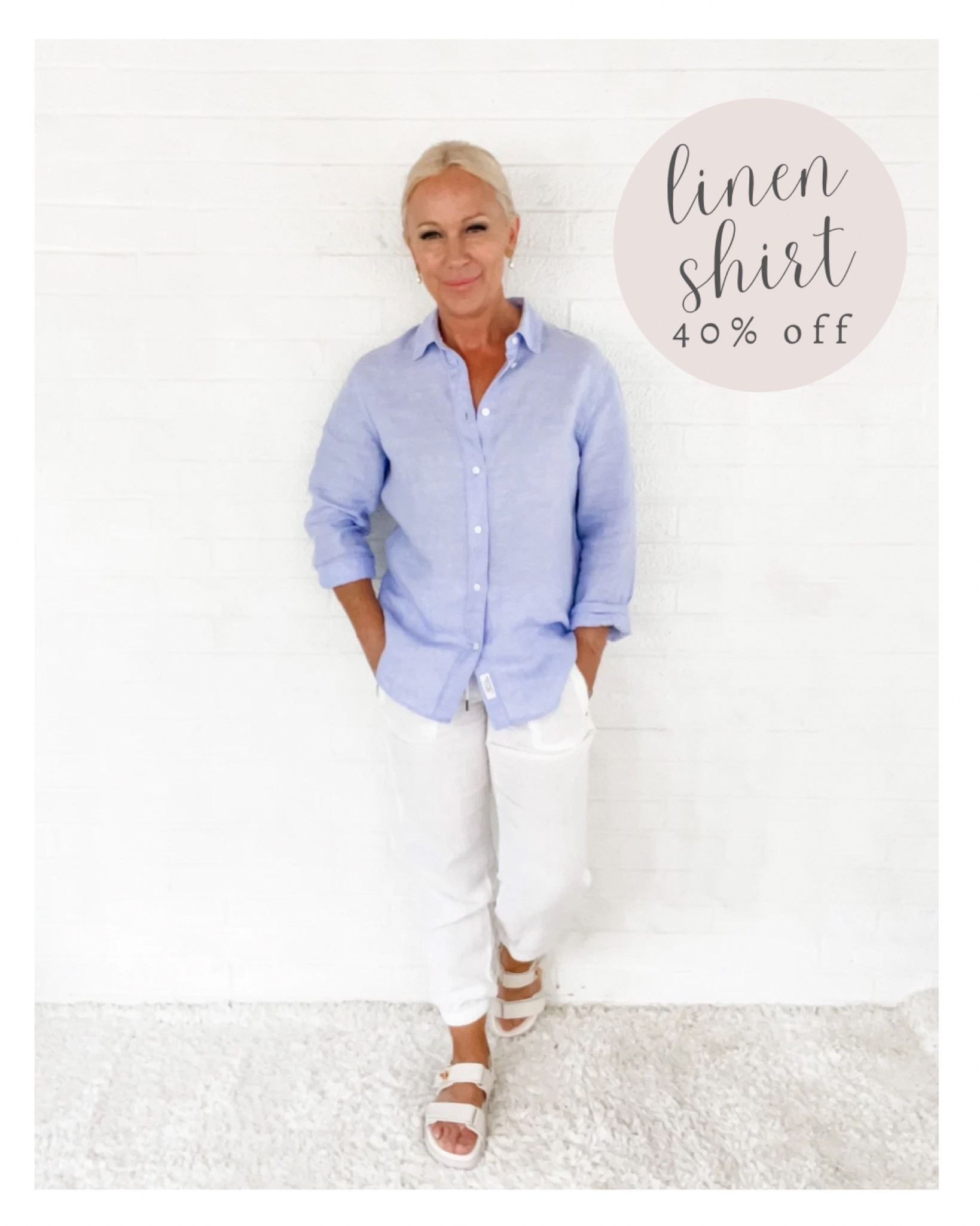 Blue linen shirt is 40% off this weekend!

#LTKover40 #LTKSeasonal #LTKsalealert