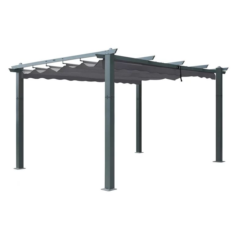 VEIKOUS 13' x 10' Outdoor Pergola Aluminum Gazebo with Retractable Canopy for Patio, Gray | Walmart (US)