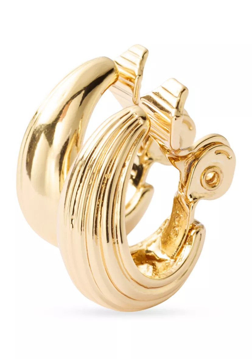 Gold Tone 20mm Ribbed Hoop Earrings | Belk