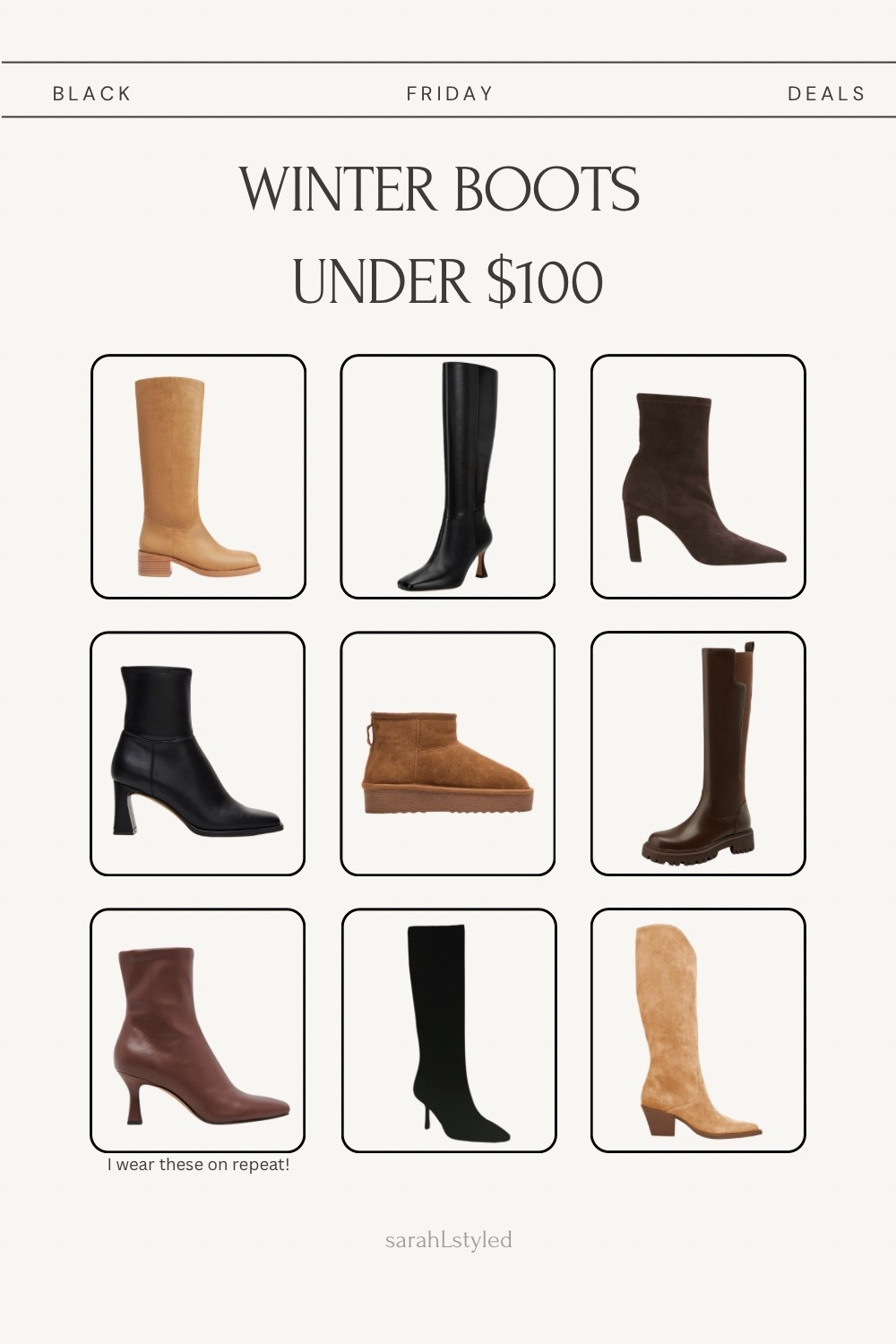 Winter boots under $100 — early Black Friday finds to elevated your neutral style outfits! 

boots under 100, black boots outfit, boots sale black friday, fall boots for women, winter boots ideas, neutral outfit boots, capsule wardrobe essentials, chic casual boots, everyday boot outfit, timeless boot style inspo, budget boot finds, brown boots 

#LTKSaleAlert #LTKSeasonal #LTKFindsUnder100