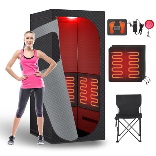 Fulove Far Infrared Sauna Box, Portable Dry Sauna with Red Light Therapy for Detoxification, Relaxation, Carbon Crystal Heating,9 Levels, 5.9'×2.9'×2.6' | Amazon (US)