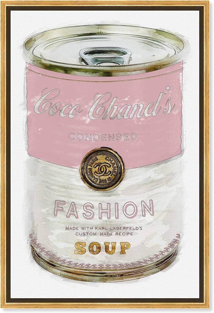 Fashion and Glam Framed Wall Art Canvas Prints 'Fashion Soup Pink' Soup Can, Gold Frame, 20" x 30... | Amazon (US)