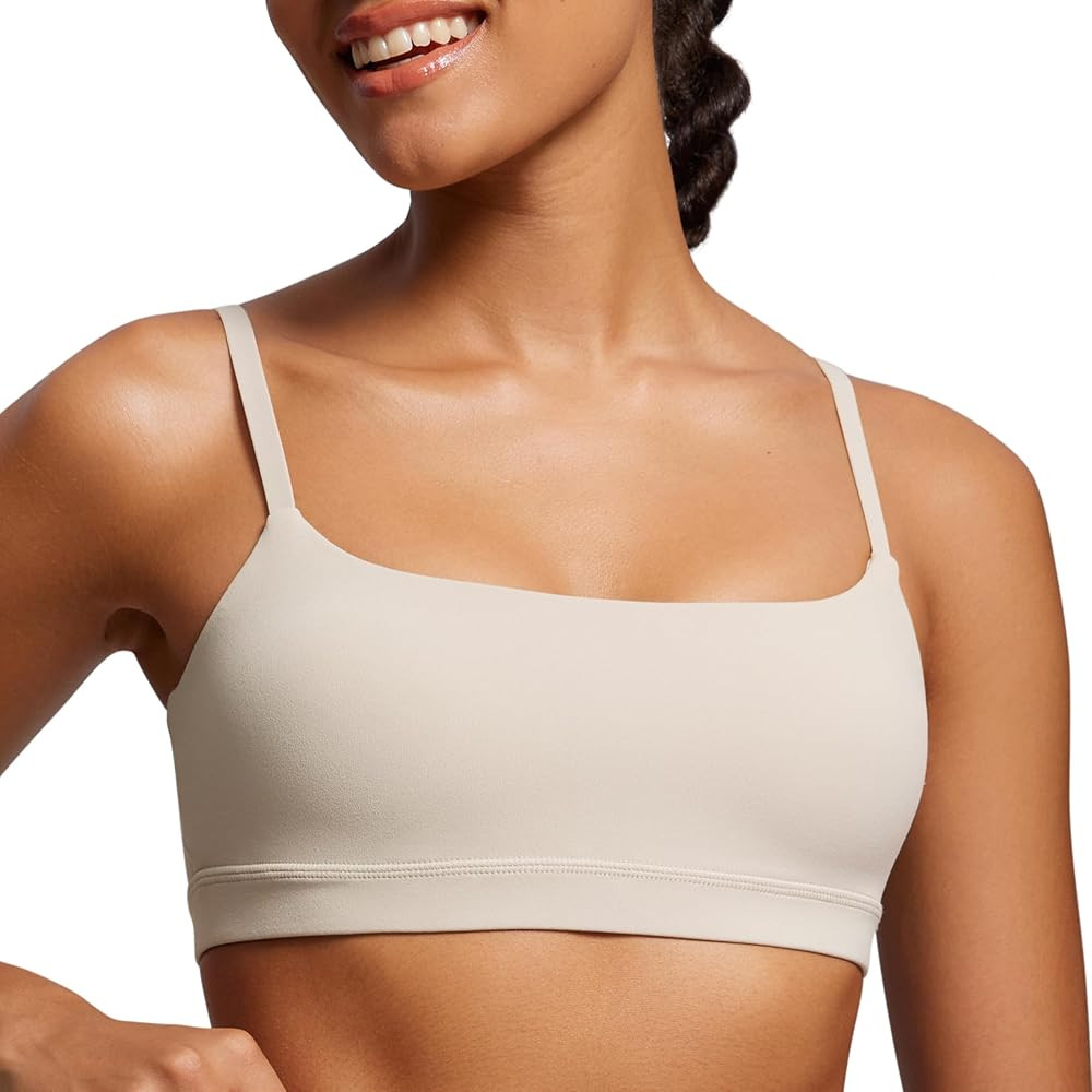 CRZ YOGA Womens Butterluxe Adjustable Spaghetti Strap Sports Bra - Scoop Neck Wireless Padded Yog... | Amazon (US)