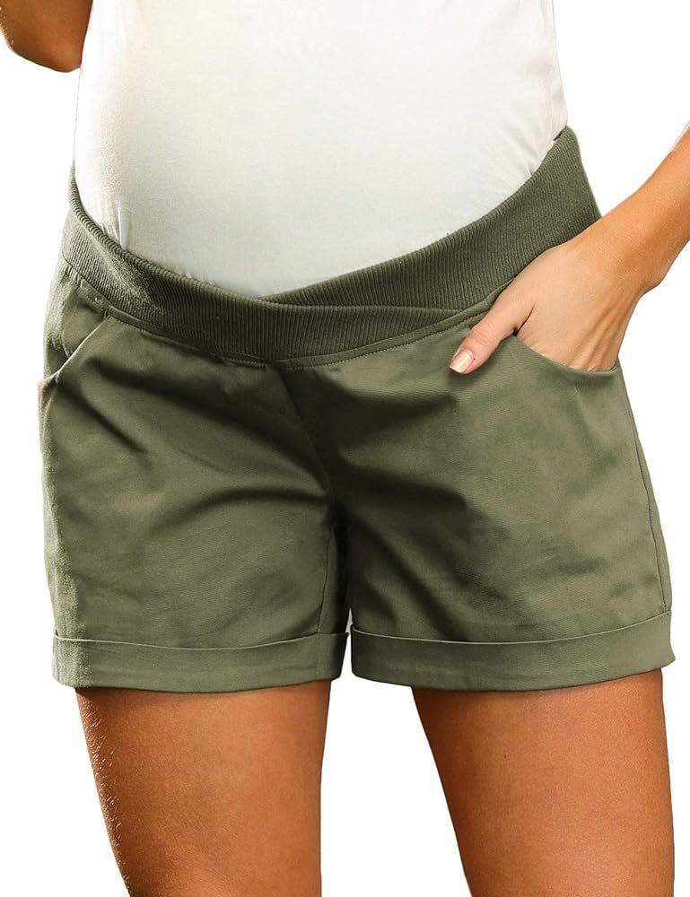 Maacie Maternity Shorts for Women Under Belly Cross Waist Casual Shorts with Pockets | Amazon (US)