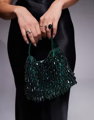 ASOS DESIGN droplet beaded grab clutch bag in emerald | ASOS (Global)