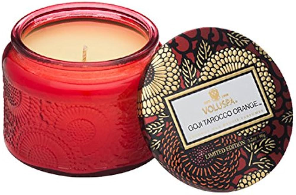 Voluspa Goji Tarocco Orange Candle | Petite Embossed Glass Jar | 3.2 Oz. | 25 Hr Burn Time | Vega... | Amazon (US)