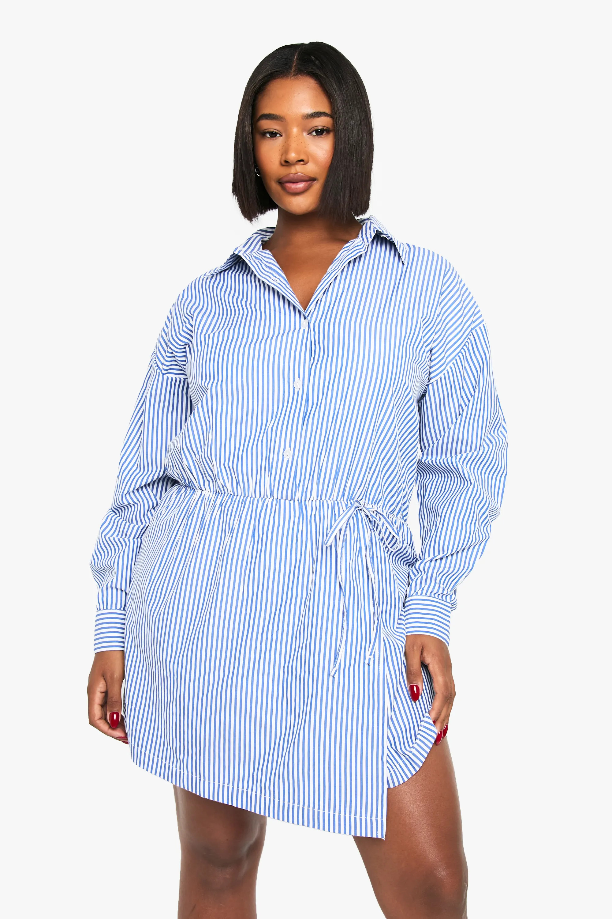 Dresses | Plus stripe wrap shirt dress | boohoo | boohoo (US & Canada)