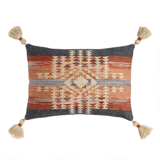 Gray and Rust Kilim Nova Indoor Outdoor Lumbar Pillow | World Market