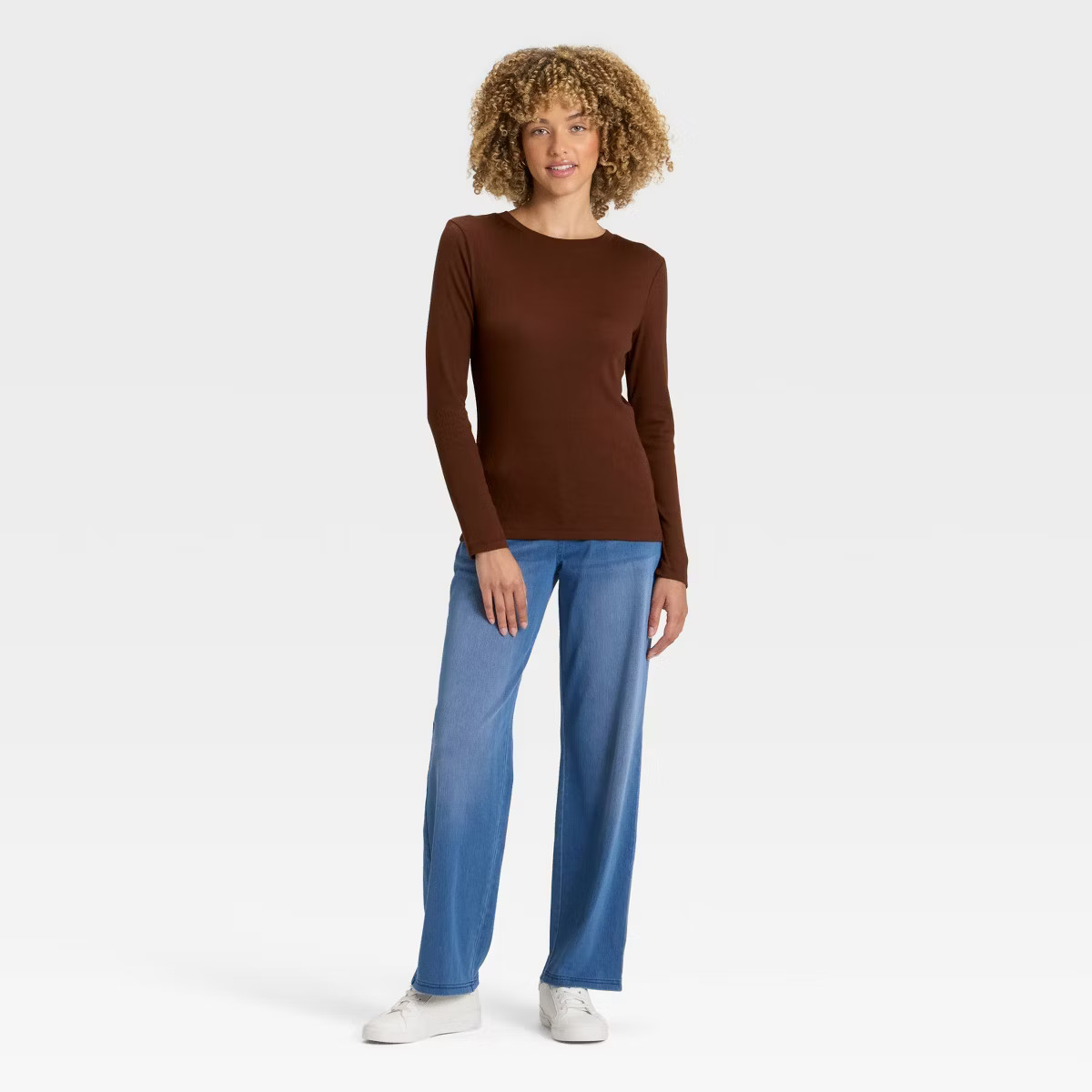 Women's Slim Fit Long Sleeve Top - A New Day™ Dark Brown M | Target