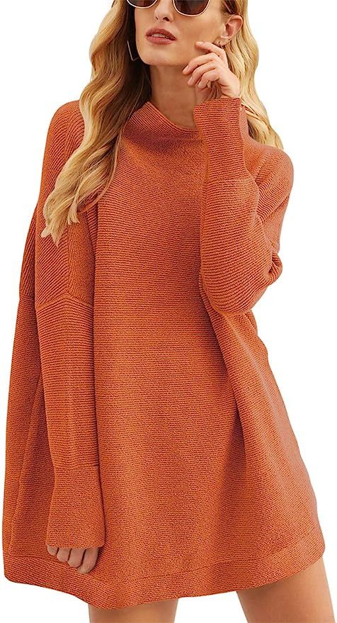 Calbetty Womens Turtleneck Long Sleeve Chunky Knit Pullover Sweater Tops Loose Fitting Sweater Dr... | Amazon (US)
