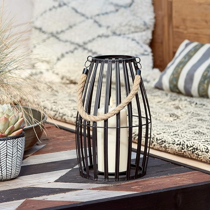 Lights4fun, Inc. 11.5" Black Slatted Metal Battery Operated LED Flameless Candle Lantern for Indo... | Amazon (US)