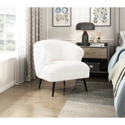 Luxury Accent Chair With Boucle Upholstery, High - Density Foam Cushions, Plywood Structure, Black Metal Legs, 300Lbs Support, 20" Seat Depth In Seati | Wayfair North America