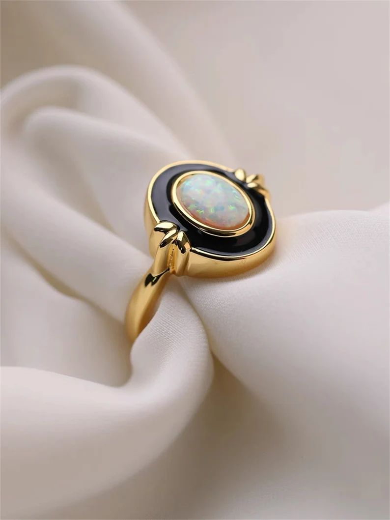 Dainty Opal Ring Enamel Ring Gemstone Ring Gold Minimalist - Etsy Canada | Etsy (CAD)