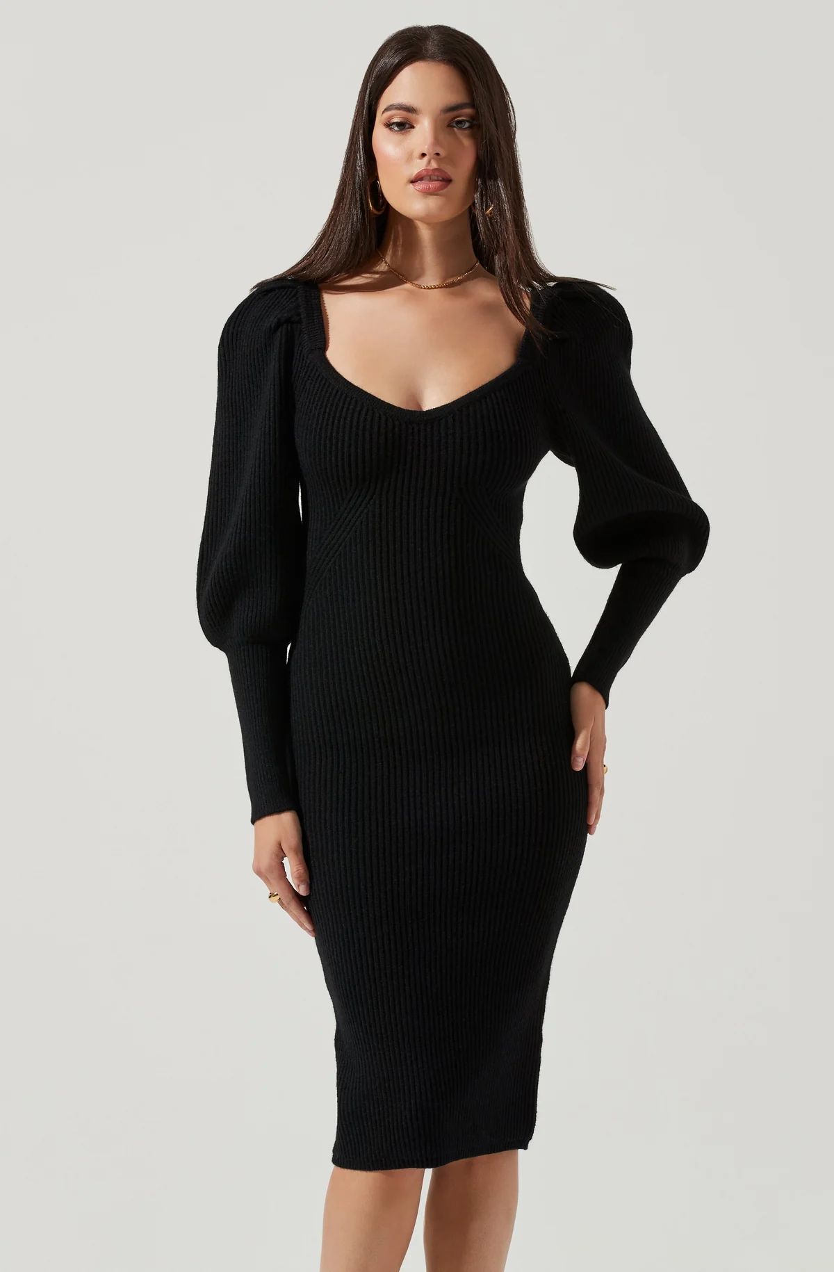 Jansen Puff Sleeve Sweater Dress - BLACK / XL | ASTR The Label (US)