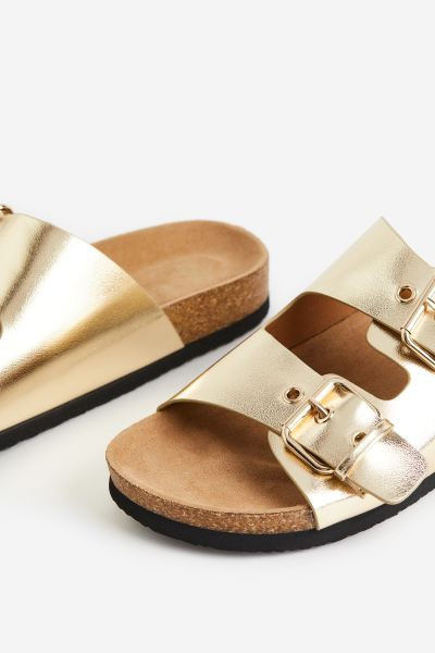Two-strap Slides - Gold-colored - Ladies | H&M US | H&M (US + CA)