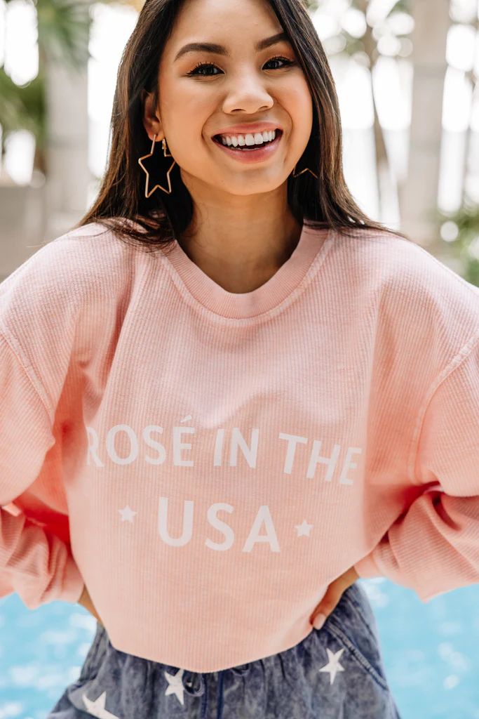 Rose in the USA Blush Pink Corded Graphic Sweatshirt | The Mint Julep Boutique