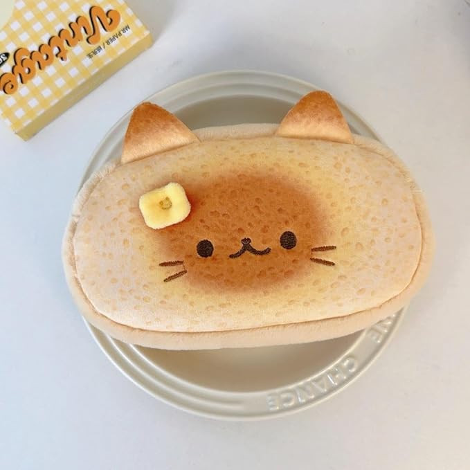 Super Cute Lovely Lucky Bread Toast Cat Pencil Case, Big Capacity Large Soft Plush Happy Kitty Fl... | Amazon (US)