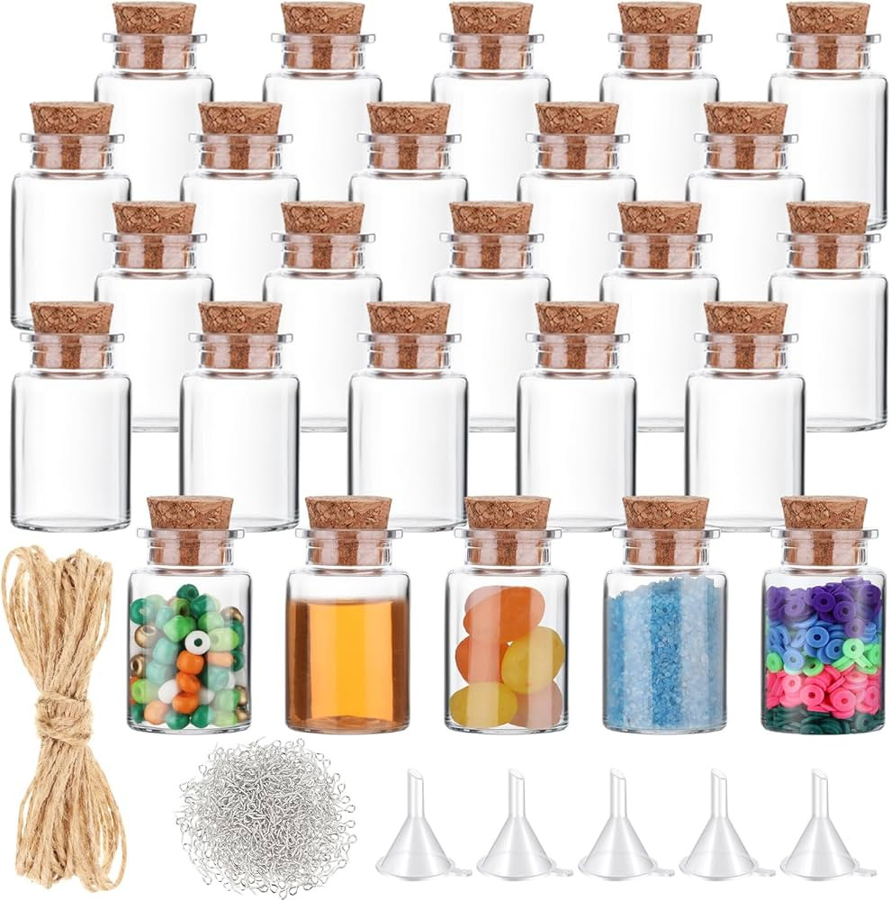 Bokon 25 Pack Mini Plastic Bottles with Corks Stoppers Eye Screws Funnels Small Potion Bottles Ti... | Amazon (US)