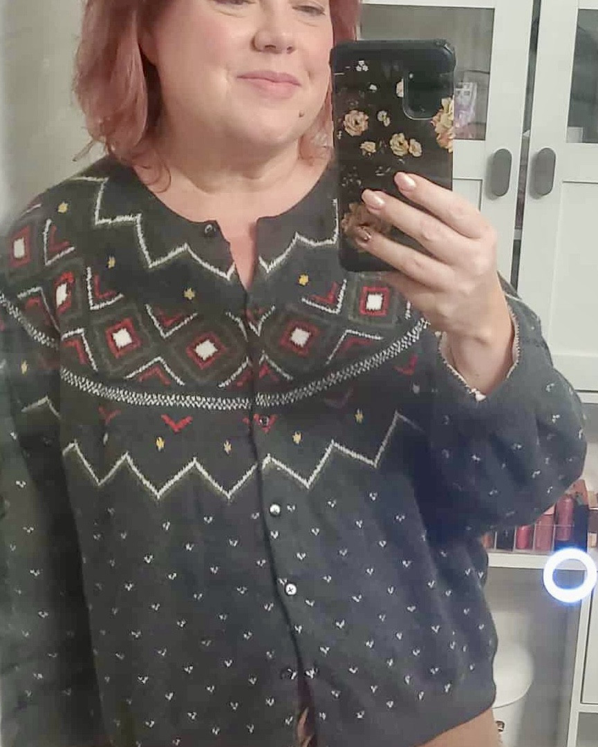 What does self-care during the holiday season look like? Wearing the comfiest, coziest clothes you have when you have the chance! Of course you wanna wear a pair of super soft wide leg pants as your first layer along with some fuzzy slippers. Wear a “special“ sweater - even when you are just relaxing at home. 💖 Or if you know somebody who just needs a luxurious-feeling treat, these sweaters make amazing gifts, and won’t break the bank! They’re perfect at home, the office, in the school pick up line, date night, shopping with friends… and because it is a cardigan, you can wear buttoned up or open.

I am 5‘9“ tall, usually wear a 2X in tops and XL-18 on bottoms, size 10 shoes. I sized up to a 3X on this cardigan to have an extra loose fit, but it would’ve been fine in the 2X also. If you knew for sure, you only wanted to wear it as a cardigan and would not be buttoning it up, you could probably also cheat down to a 1X as well. The pants are XXL because of the lighter color, I didn’t want them to cling to every area. 😉 slippers are size large, and they are a size too big for me, but it was what was available when I ordered them.

#LTKOOTD #LTKMomLife #LTKMidsize #LTKTall #LTKPetite #LTKWorkWeat #LTKStyleTip #LTKFindsUnder100 #LTKover40 #LTKSeasonal #LTKSelfcare Old Navy, American Eagle, Fairisle, cashmere, casual outfit, mom outfit, snuggly aerie Gap pottery barn, quince, Walmart, target Lane Bryant, Abercrombie hygge j.Jill 

#LTKFindsUnder50 #LTKPlusSize #LTKGiftGuide