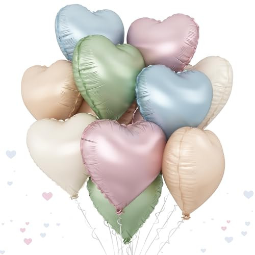 Pastel Colorful Heart Foil Balloons, 10PCS Assorted Rainbow Helium Balloons, 18Inch Heart Shaped Foil Balloon for Kids Birthday Valentines Wedding Bridal Baby Shower Easter Boho Party Decorations | Amazon (US)