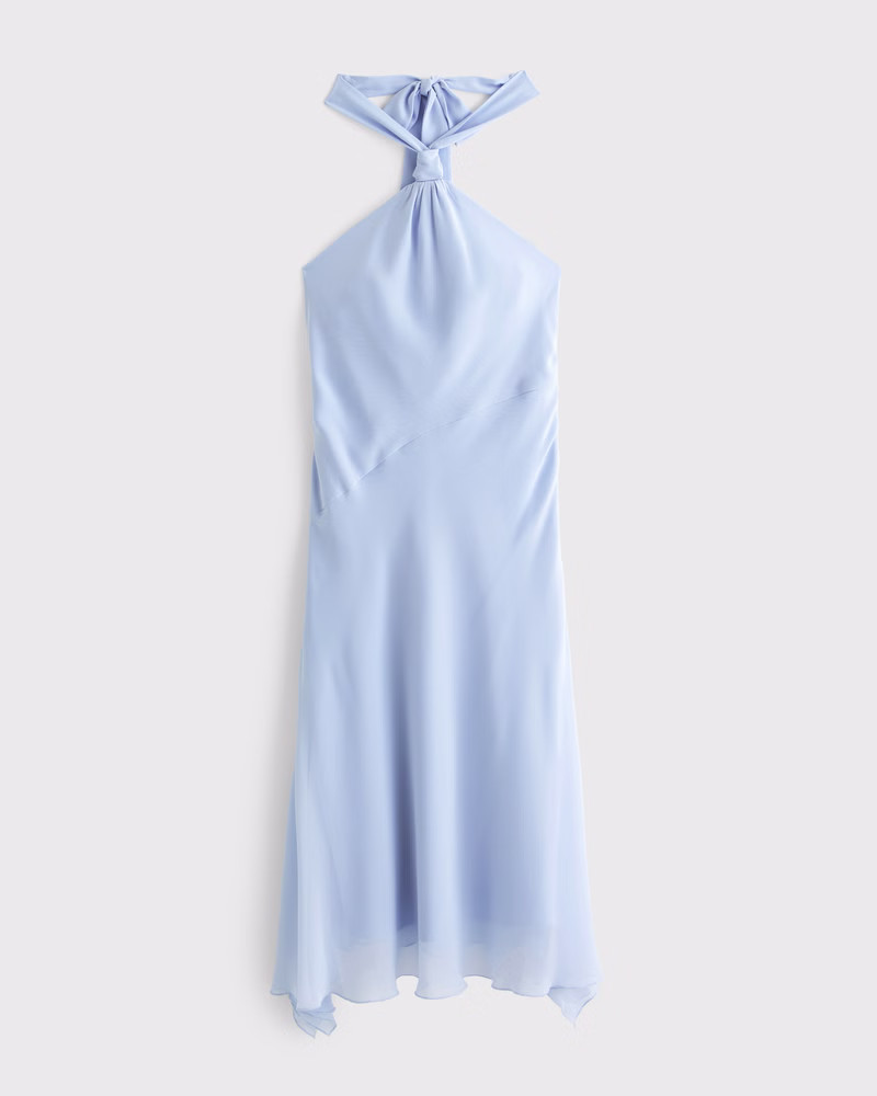 Halter Asymmetrical Hem Midi Dress | Abercrombie & Fitch (US)