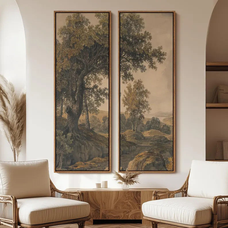 Vintage Forest Landscape Wall Art - 20x60 Framed Canvas Set | Classic Nature Prints with Trees & ... | Etsy (Global)
