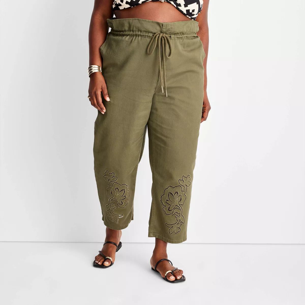 Women's High-Waisted Eyelet Pants - Future Collective™ with Jenny K. Lopez Olive Green | Target
