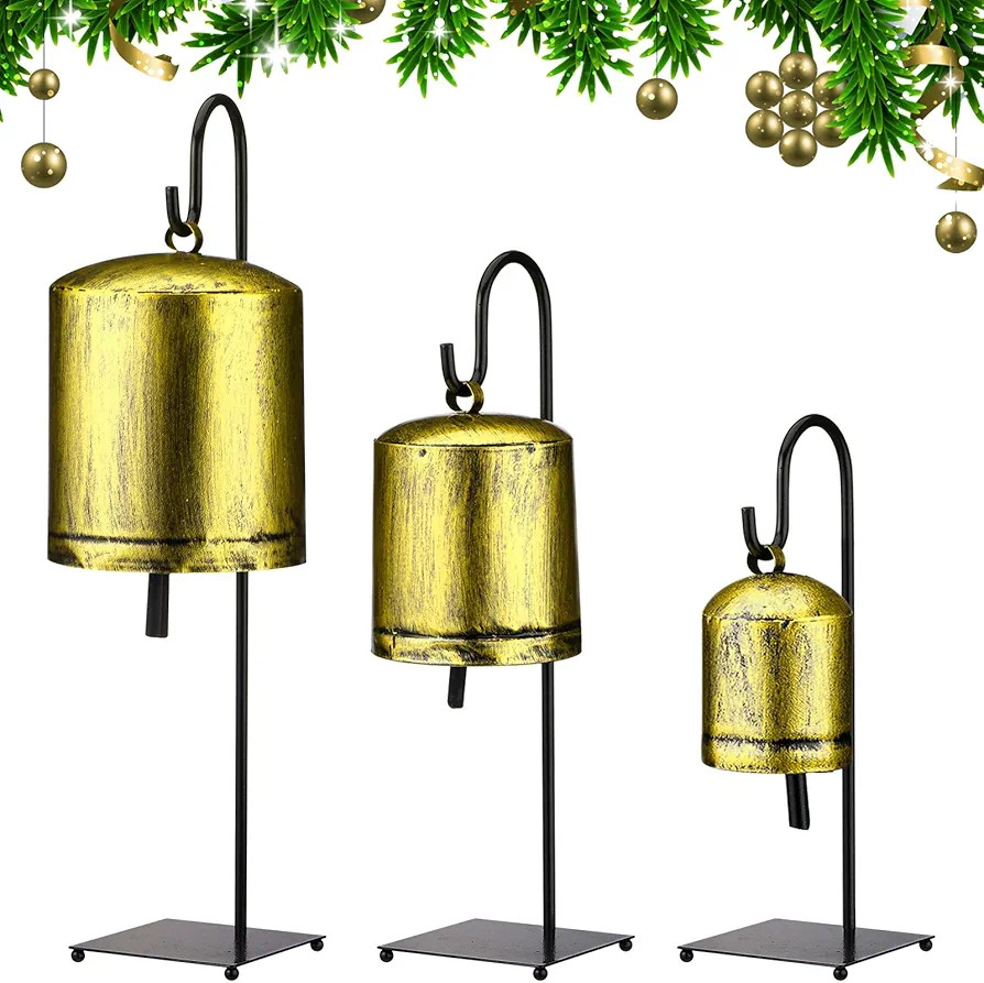 3 Pcs Christmas Cow Bells with Metal Stands Giant Metal Cow Bells with Velvet Ribbon Farmhouse Co... | Amazon (US)