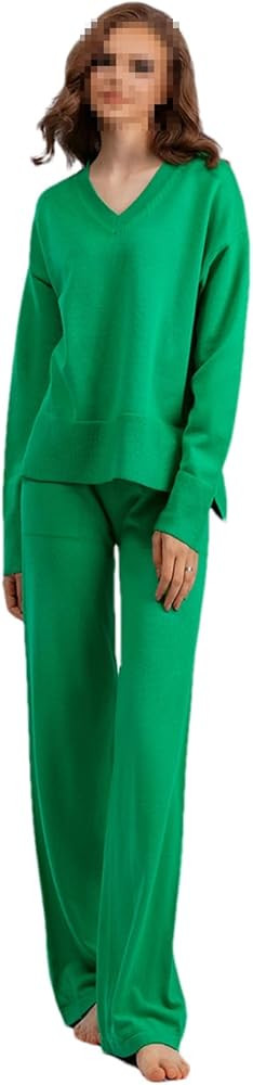 Women's Sweater Straight Leg Pants Sets V-Neck Pullover Jogging Pant Casual Tracksuit Suits | Amazon (US)