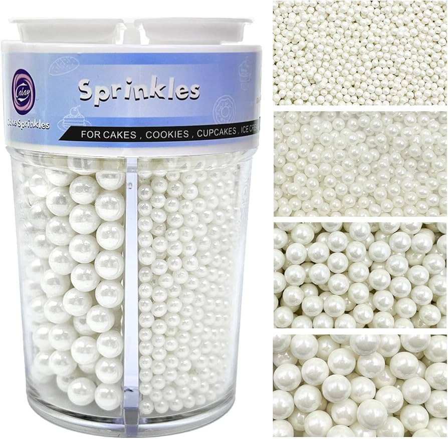 Sprinkles for Cake Decorating, White Pearl Sprinkles 4 Sizes Mix for Cake Cupcake Cookie Baking D... | Amazon (US)
