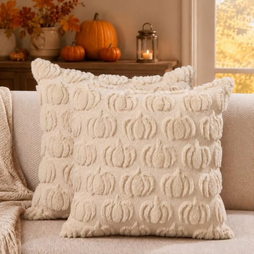 DFXSZ Fall Pillow Covers 22x22 2Pcs Beige Pumpkin Fall Decorations for Home | Amazon (US)