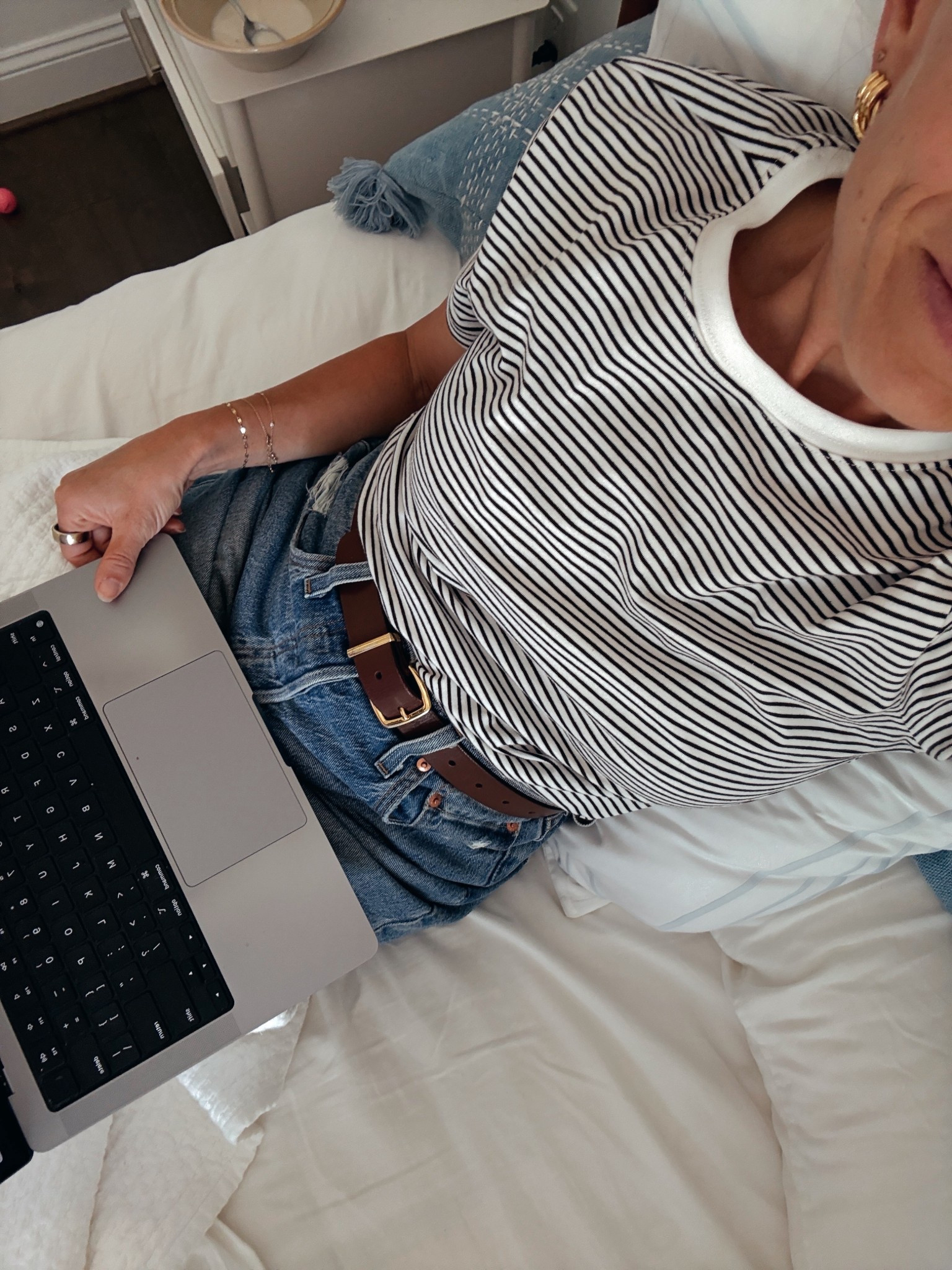 The most perfect striped tee. I sized up to a medium (I usually wear an XS or S). It seems pricey for a tee but the fit is absolute perfection and the fabric is sturdy but soft and not too sheer  

#LTKOver40 #LTKSaleAlert #LTKPetite