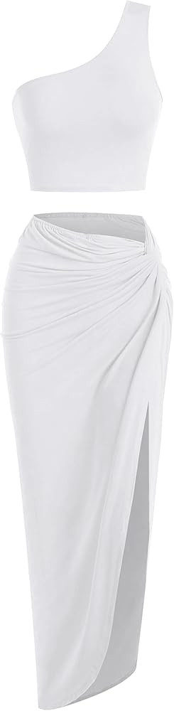 ZAFUL Women’s 2 Pieces Skirt with Crop Tank, High-Slit Twist Skirt Set Bodycon Dress for Party ... | Amazon (US)