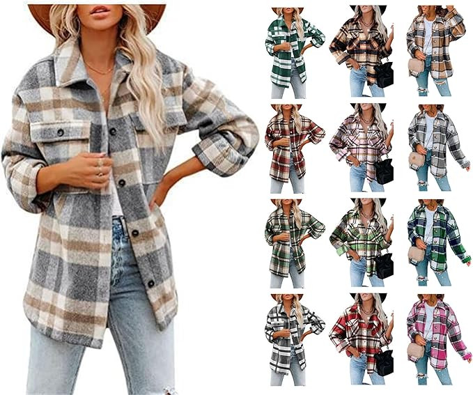 Flannel Shirt Women Plaid Flannel Shacket Jacket Womens Fall Shirts Long Sleeve Oversized Button ... | Amazon (US)