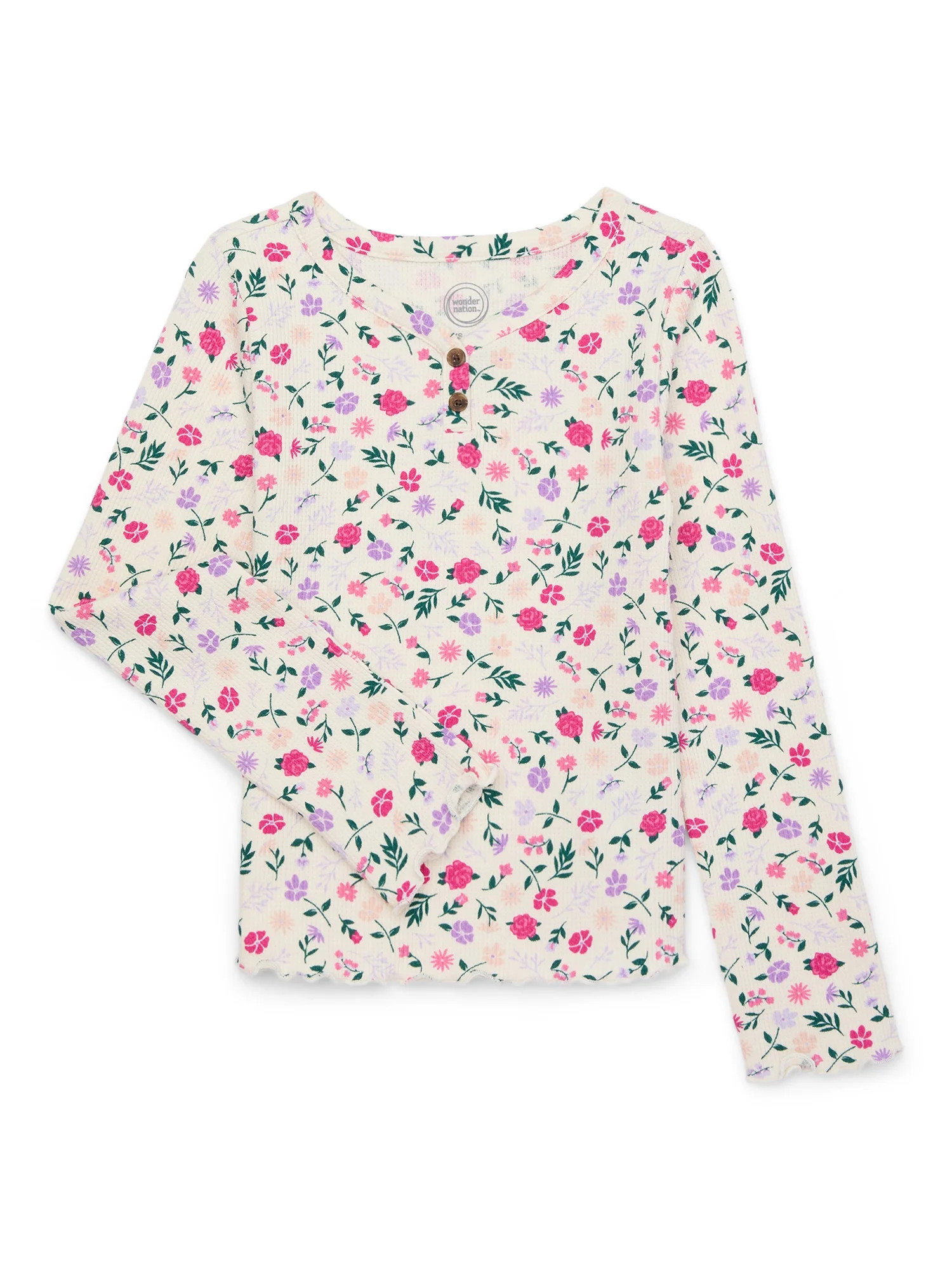 Wonder Nation Girls Long-Sleeve Henley Tee, Sizes 4-18 & Plus | Walmart (US)